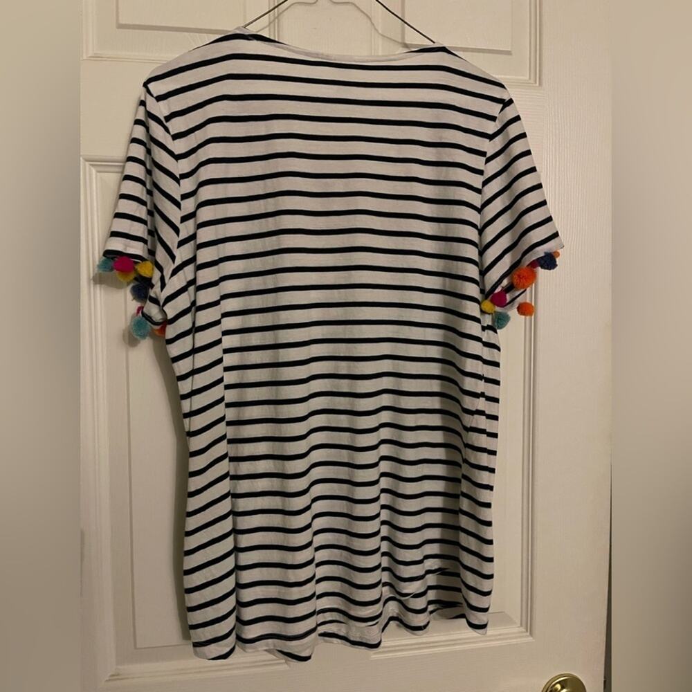 Thomas & Olivia Stripe embroidered striped Pom Pom Top size large - Picture 6 of 6